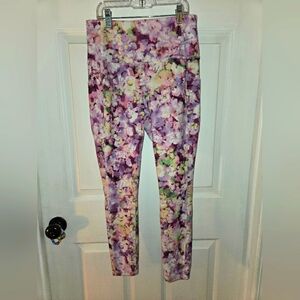 RBX Purple Floral Watercolor Print Medium Ankle Leggings